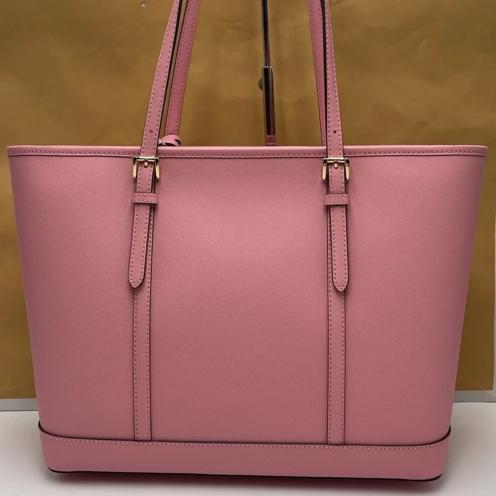 MICHAEL KORS Jet Set Travel Lg Top Zip Shoulder Tote Saffiano Leather Carnation